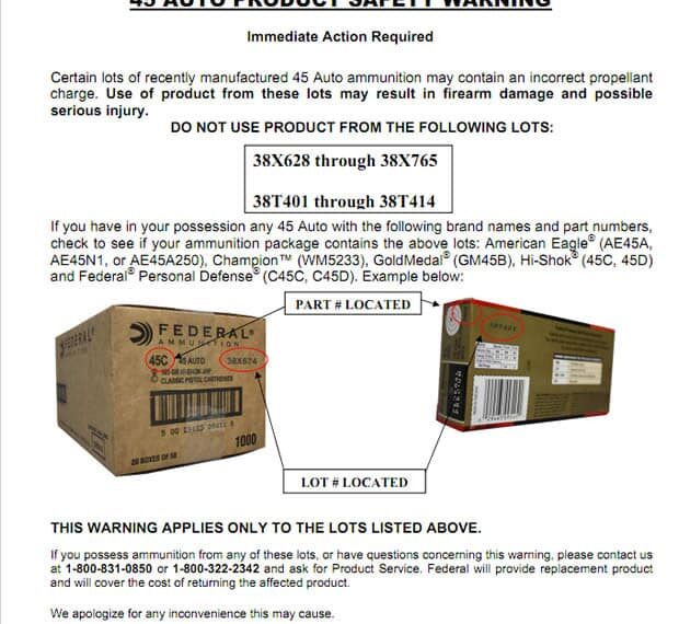 .45 ACP Recall