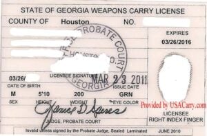 Georgia Concealed Carry Permit Front