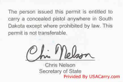 South Dakota Concealed Carry Permit Back