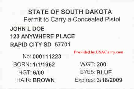 South Dakota Concealed Carry Permit Front
