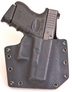 Note the width of the holster in this front view. The width helps provide stability.