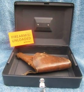 Metal Lockable Box with Pistol, Holster and Signed Airlines Form