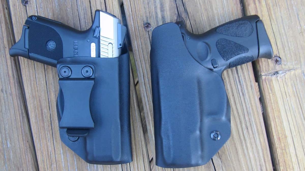 Clinger Stingray Clip-On Kydex Holsters (backside on left high ride with SR9C & front on right low ride with Taurus G2)