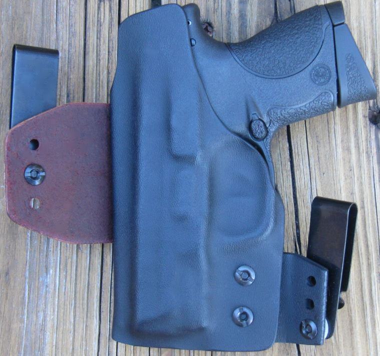 Clinger NPW IWB Hybrid Holster- backside with Sweat Shield & leather Flex Tab on left