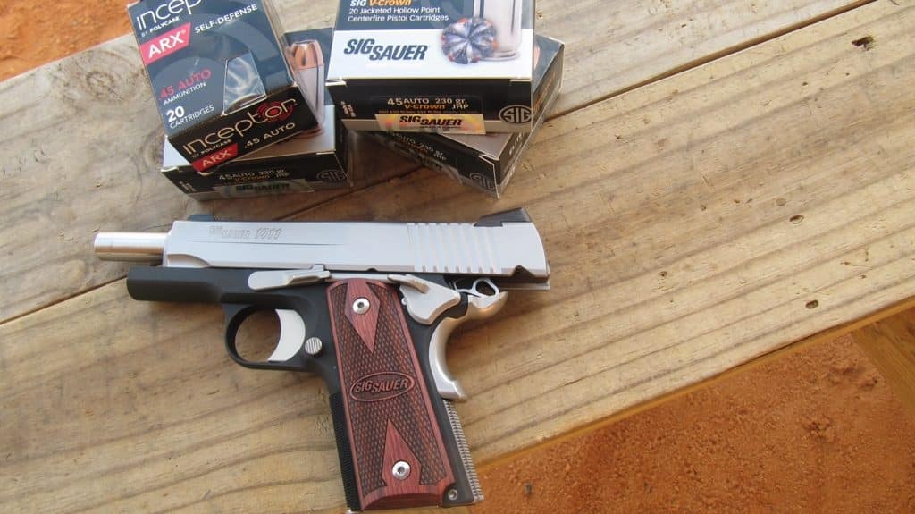 Sig Sauer 1911 C3 SAO .45 Pistol with Sig Sauer V-Crown JHP Ammo & Polycase Inceptor ARX Ammo