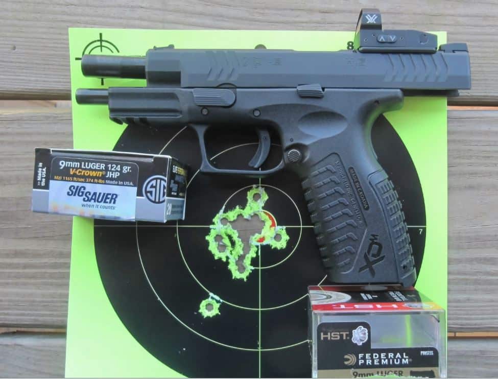 Springfield XD(M) OSP with RD- 19 Target Hits Fired Rapid Fire at 7 yards (after zeroing & practice)