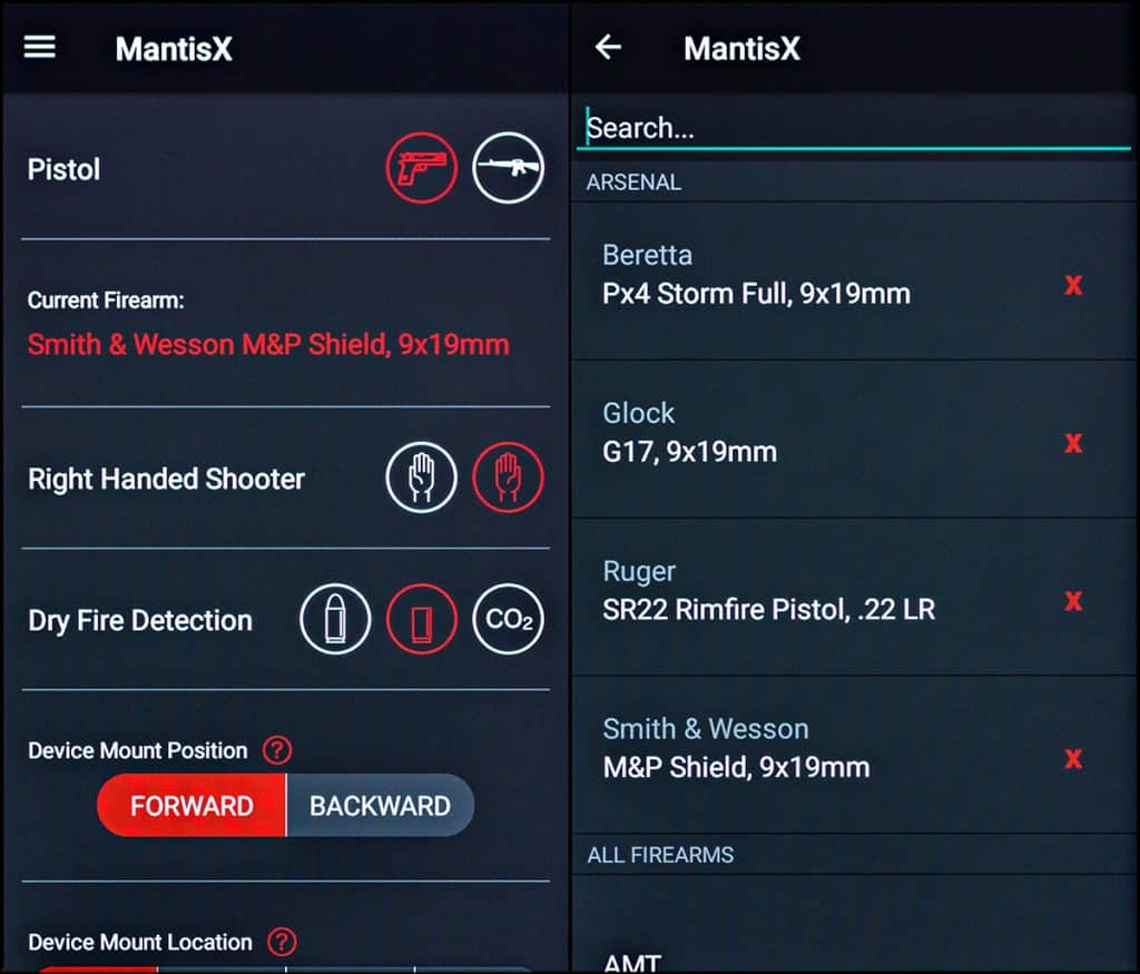 MantisX setup screen