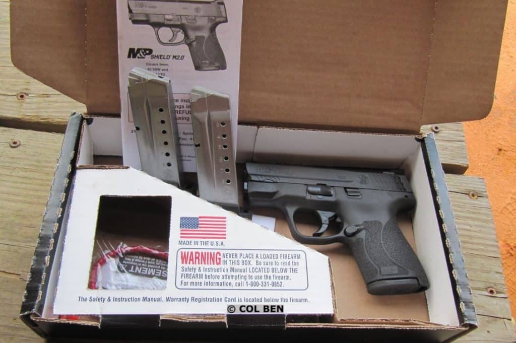 Smith-Wesson M&P Shield M2.0 9mm with Night Sights in box with three magazines, lock, instruction manual