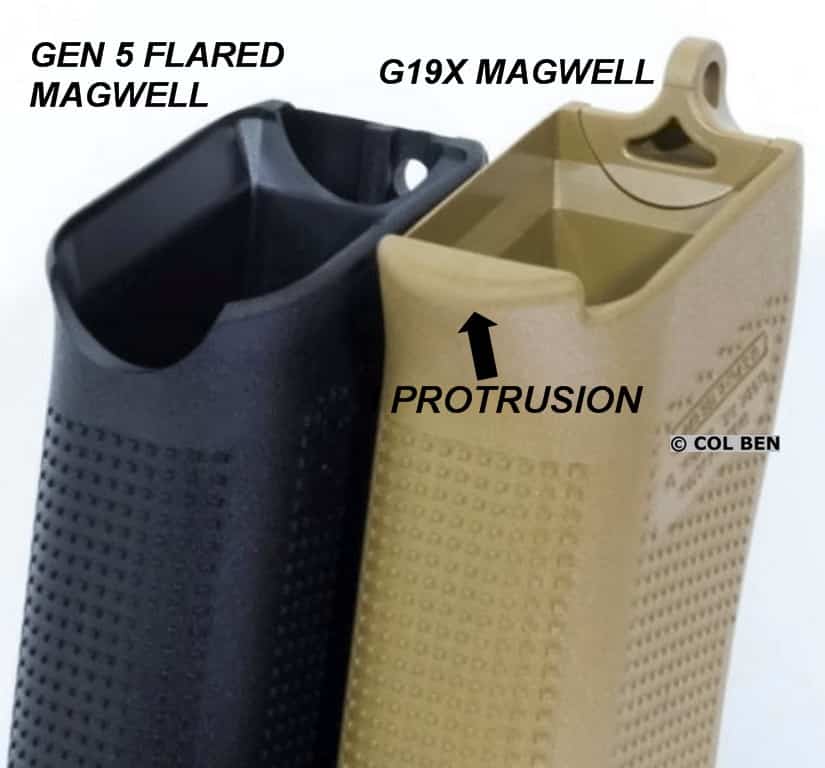 Gen 5 Flared Magwell (left) Compared to G19X Non-Flared Magwell (right) with Protrusion