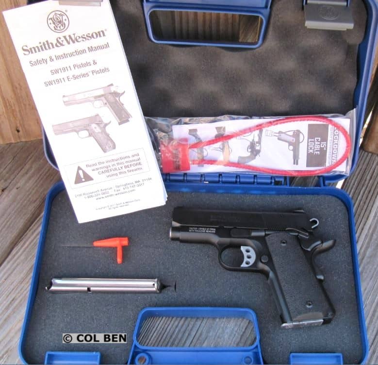 Hard Case with SW 1911 SC 9mm Pistol, 2 Mags, Lock, Instruction Manual & Bore Flag