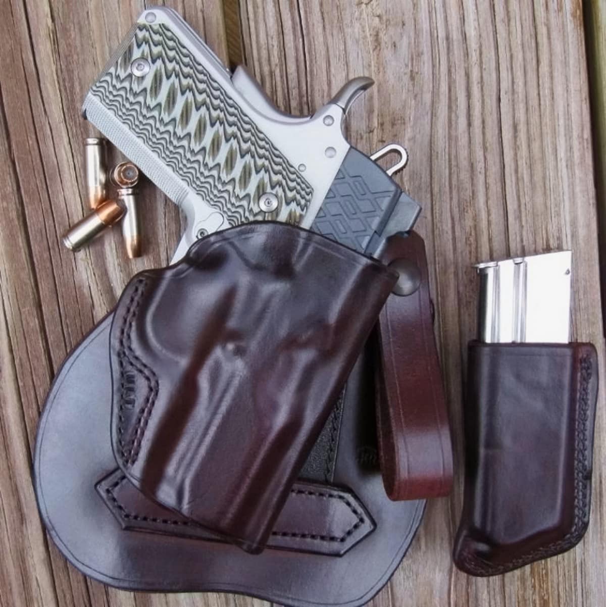 Kramer Leather Custom OWB Horsehide Leather Paddle Holster & Matching Mag Pouch with Kimber Aegis Elite Ultra 9mm