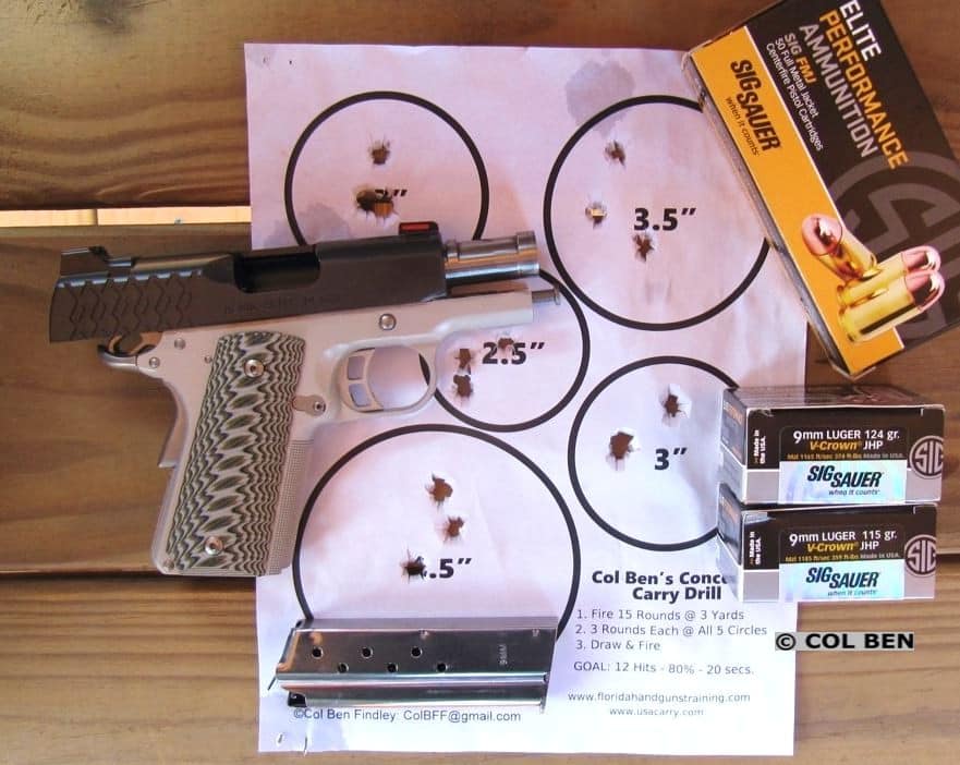 Kimber 1911 Aegis Elite Ultra Sub-Compact 9mm Was Very Accurate at 5 Yards with my Concealed Carry Drill - Easily 15 HITS in the Rain