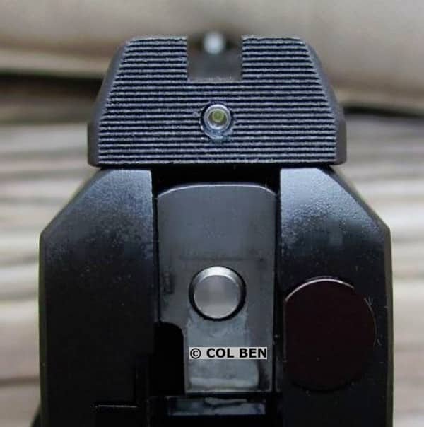 ECO's Serrated Rear Black Sight with Tritium Vial Below Rear Notch