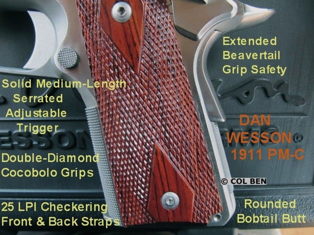 Pointman-Carry's Bobtail Butt Cut, fine LPI Checkering, Classic Hardwood Cocobolo Grips, etc.