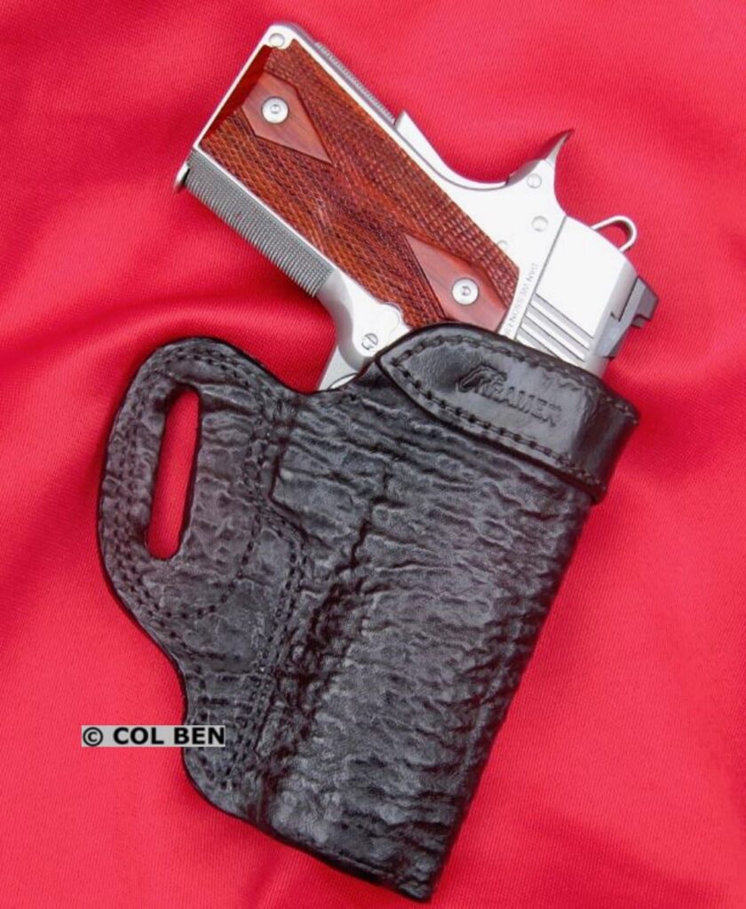 Kramer Leather Custom OWB Shark Skin Black Leather, Pancake Belt Scabbard Holster with Dan Wesson1911 PM-C