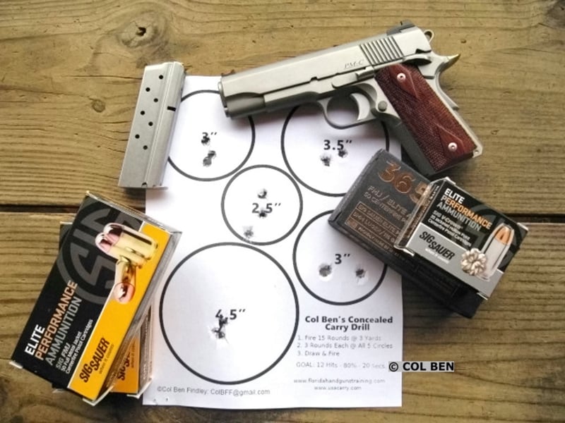 Dan Wesson Pointman Carry PM-C 9mm, Sig Sauer Premium Ammo & Col Ben's Concealed Carry Drill Target Hits - 15 at 7 Yards Draw- 19 Seconds