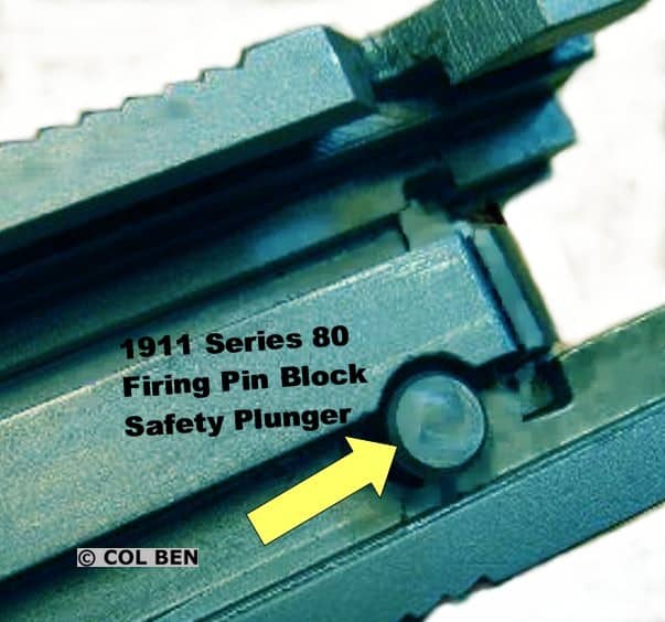 The Firing Pin Safety Plunger Can Be Seen At The Rear Underside Of The 1911 Series 80 Slide