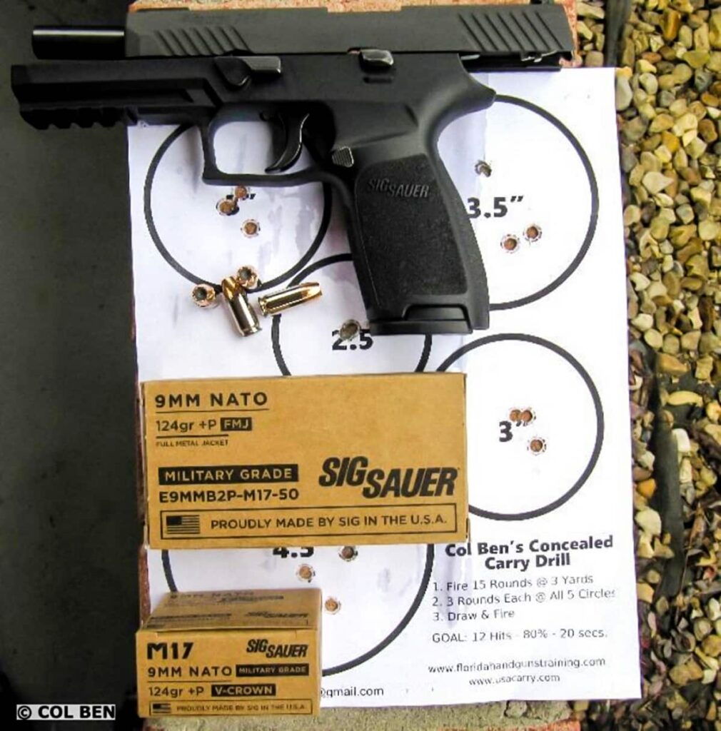Sig Sauer M17 9mm NATO 124 grain +P Ammo with Sig Sauer P320 Full-Size 9mm Pistol