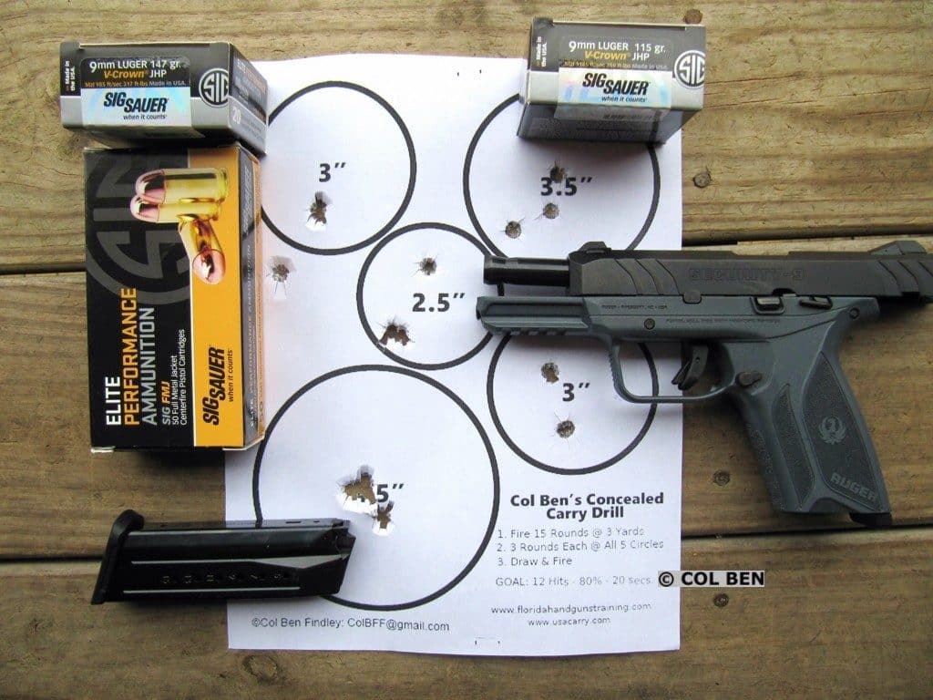 Ruger Security-9 Pistol- 14 Scoring Hits of 15 at 10 Yards Slow Fire