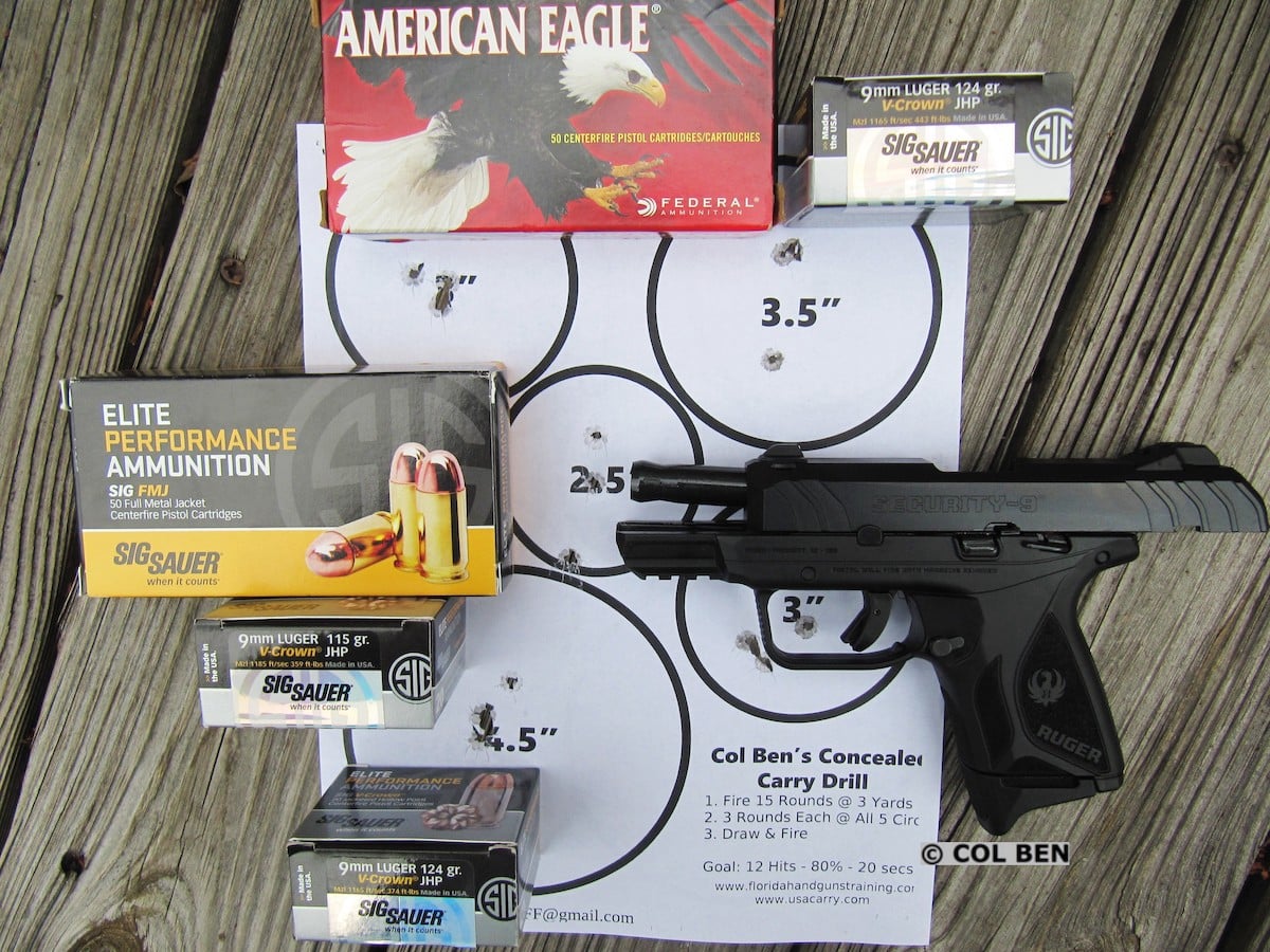 Ruger Security-9 Compact Pistol- 15 Scoring Hits on 5 Targets at 7 Yards from Draw with Reload