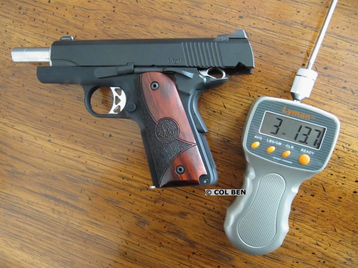 The Dan Wesson Vigil CCO 9mm 1911 has an Excellent "Out-of-the-Box" Short & Soft Trigger Press of Less than 4 Pounds