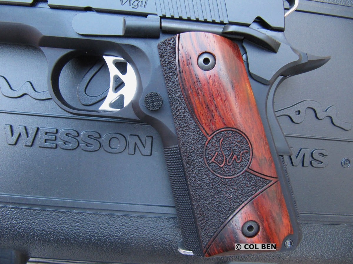 Dan Wesson Vigil CCO 9mm 1911 - Custom Cocobolo Shadow Wood Grips, K Trigger, Front & Rear Backstrap 25 LPI Checkering