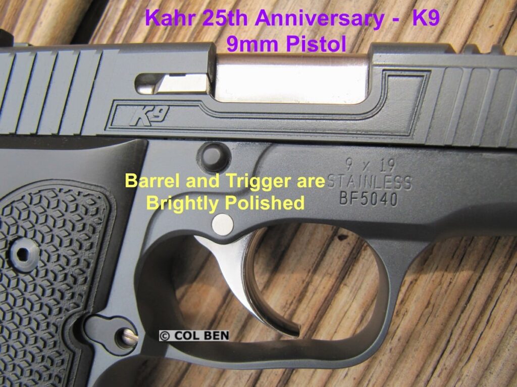 Kahr 25th Anniversary K9 with Brightly Polished Barrel and Curved Wide Trigger