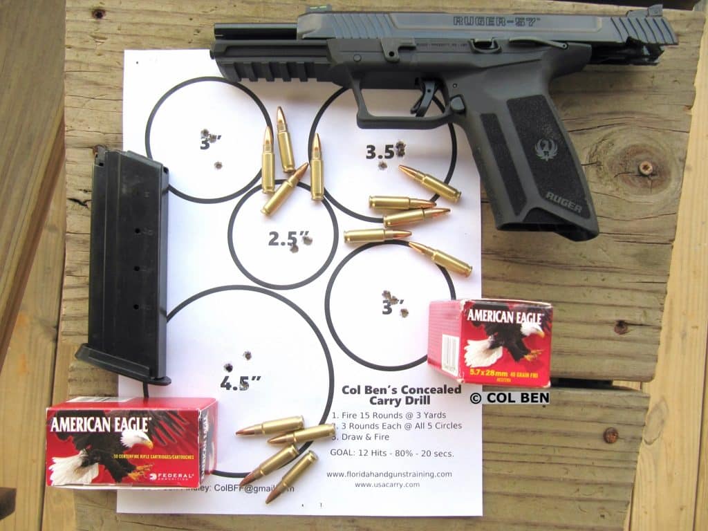 Ruger-57 Target Hits with Federal 40-Grain FMJ & FNH 40-Grain V-Max 5.7x28mm Ammo at 10 Yards