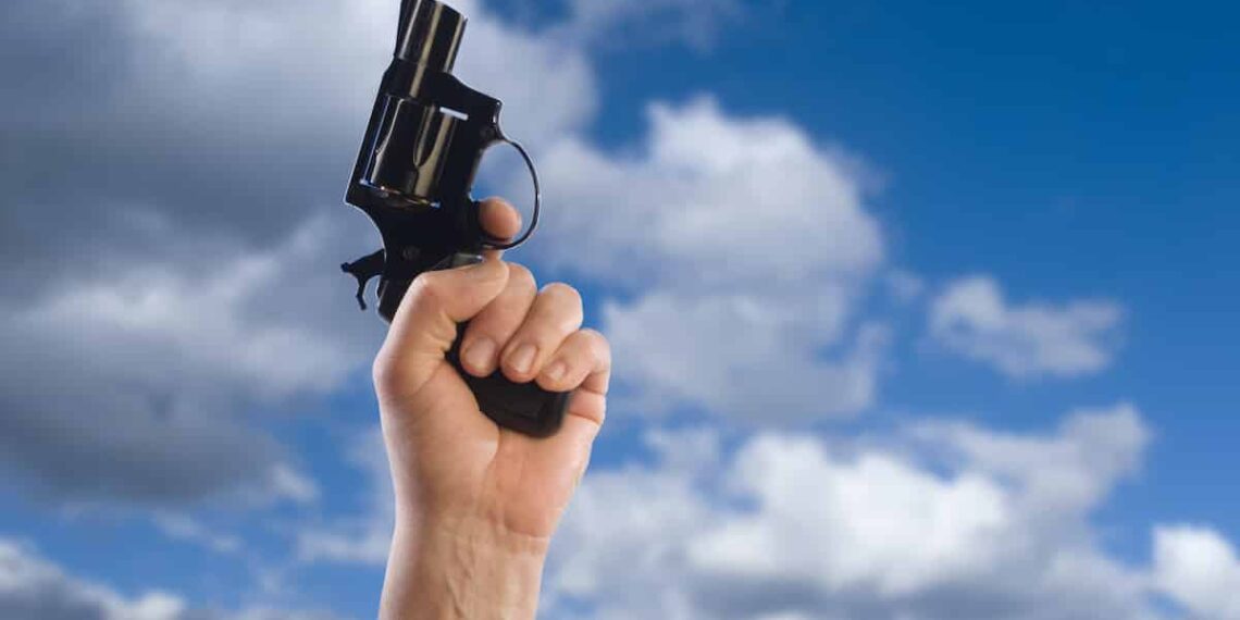 Man Fires Warning Shot In Air When Threatened with a Trash Can