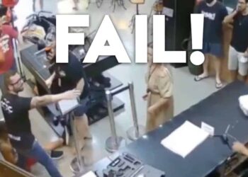 Man At Gun Store Counter Violates All Safety Rules And Shoots Friend.