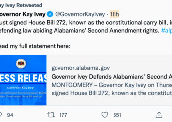 Alabama Gov. Signed Constitutional Carry Into Law; Goes Into Effect Jan. 1, 2023