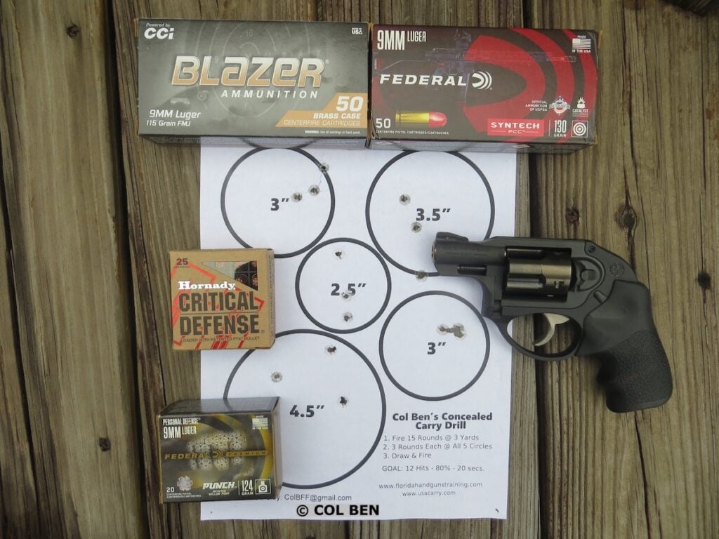 Target Hits - LCR 9mm Revolver with Various Ammo at 5 Yards