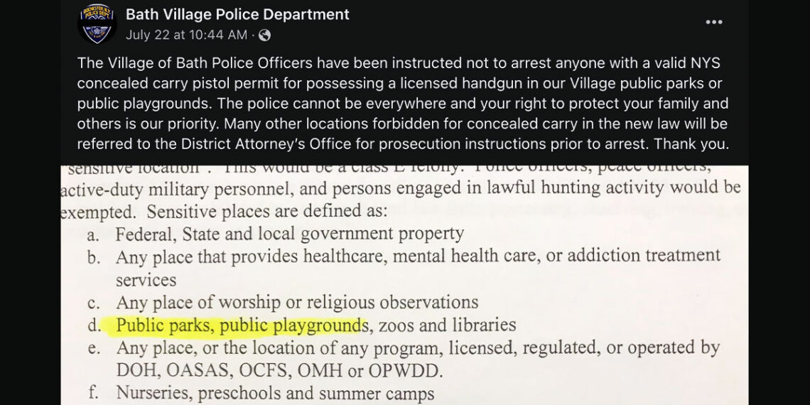 Bath Police Department in New York Says They Won't Enforce New CCW Laws
