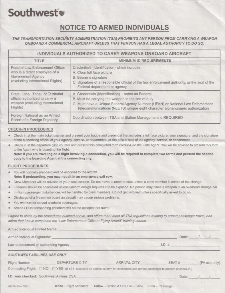 TSA Notice To Armed Individuals