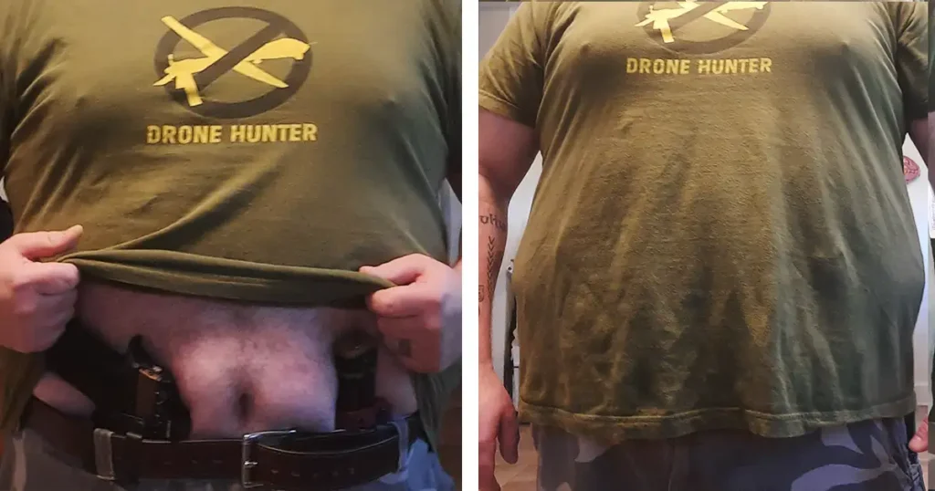 A gun belt with some flex can help with printing and comfort.