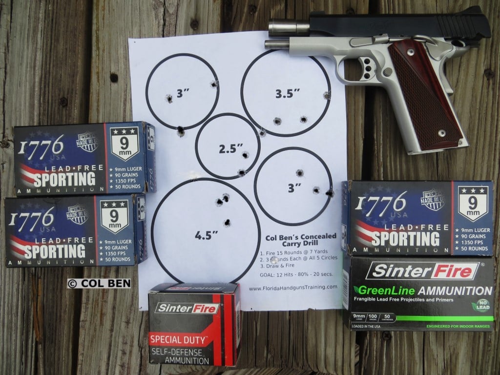 Kimber PCII Target Hits Using Col. Ben's Concealed Carry Drill at 7 Yards with Mag Change