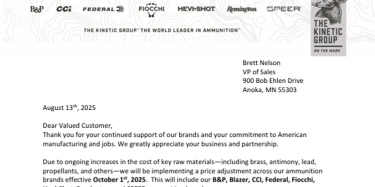 Kinetic Group Announces Ammo Price Hikes Across All Brands Starting October