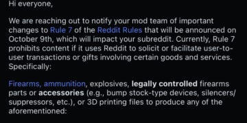 Reddit Changes Content Policy to Ban User-to-User Sales of Gun Parts, Optics, and Enhancements, Effective October 9