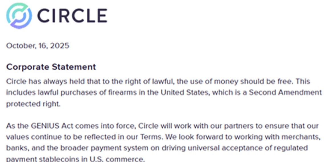 Will You Buy Your Next Gun With Crypto? Circle Says Yes After Policy U-Turn