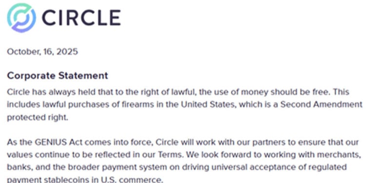 Will You Buy Your Next Gun With Crypto? Circle Says Yes After Policy U-Turn