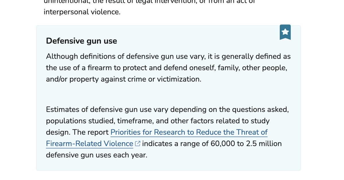CDC Puts Defensive Gun Use Back on Its Website: 60,000 to 2.5 Million Times a Year - USA Carry