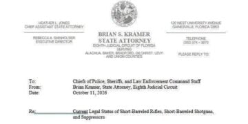 Florida Prosecutor to Sheriffs and Police Chiefs: Florida Law Does Not Require an ATF Tax Stamp for Short-Barreled Rifles and Shotguns After Silencer Shop Ruling